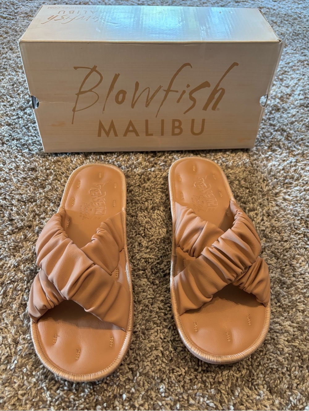 Blowfish Malibu Women's Ruched Slip-On Sandals in “Blush Heart” color